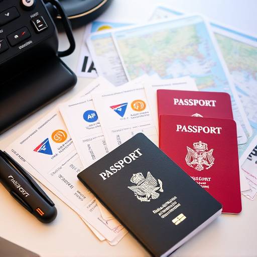 A collection of travel documents, including passports and permits, arranged neatly on a desk, showcasing Terra Escapes' assistance with obtaining necessary travel permits.