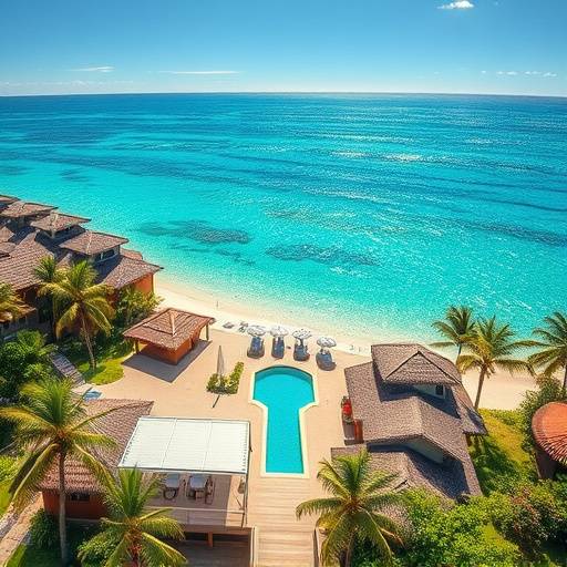 A luxurious resort with a private beach and crystal-clear waters, symbolizing Terra Escapes' premium and luxury travel services.