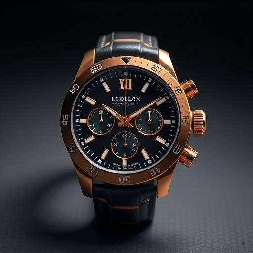Product shot of a luxury watch, showcasing its details and design, used for commercial advertising.