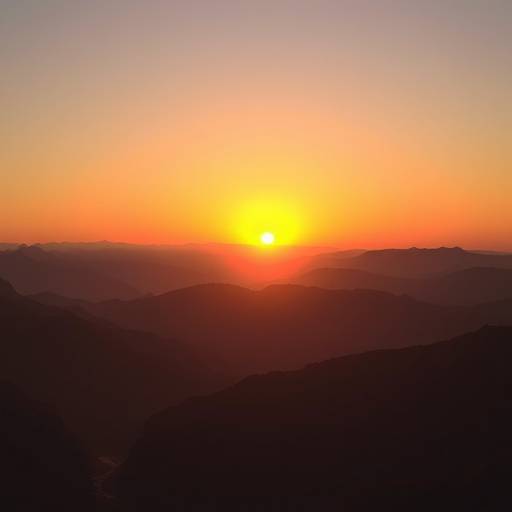 Screenshot of an image tag with alt text describing a sunset over mountains